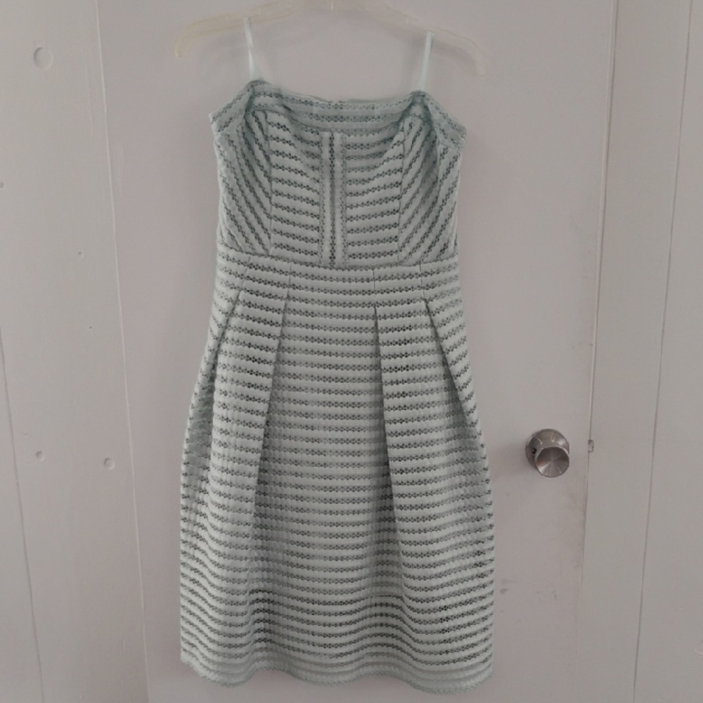 New York & Company Light Green Striped Midi Dress